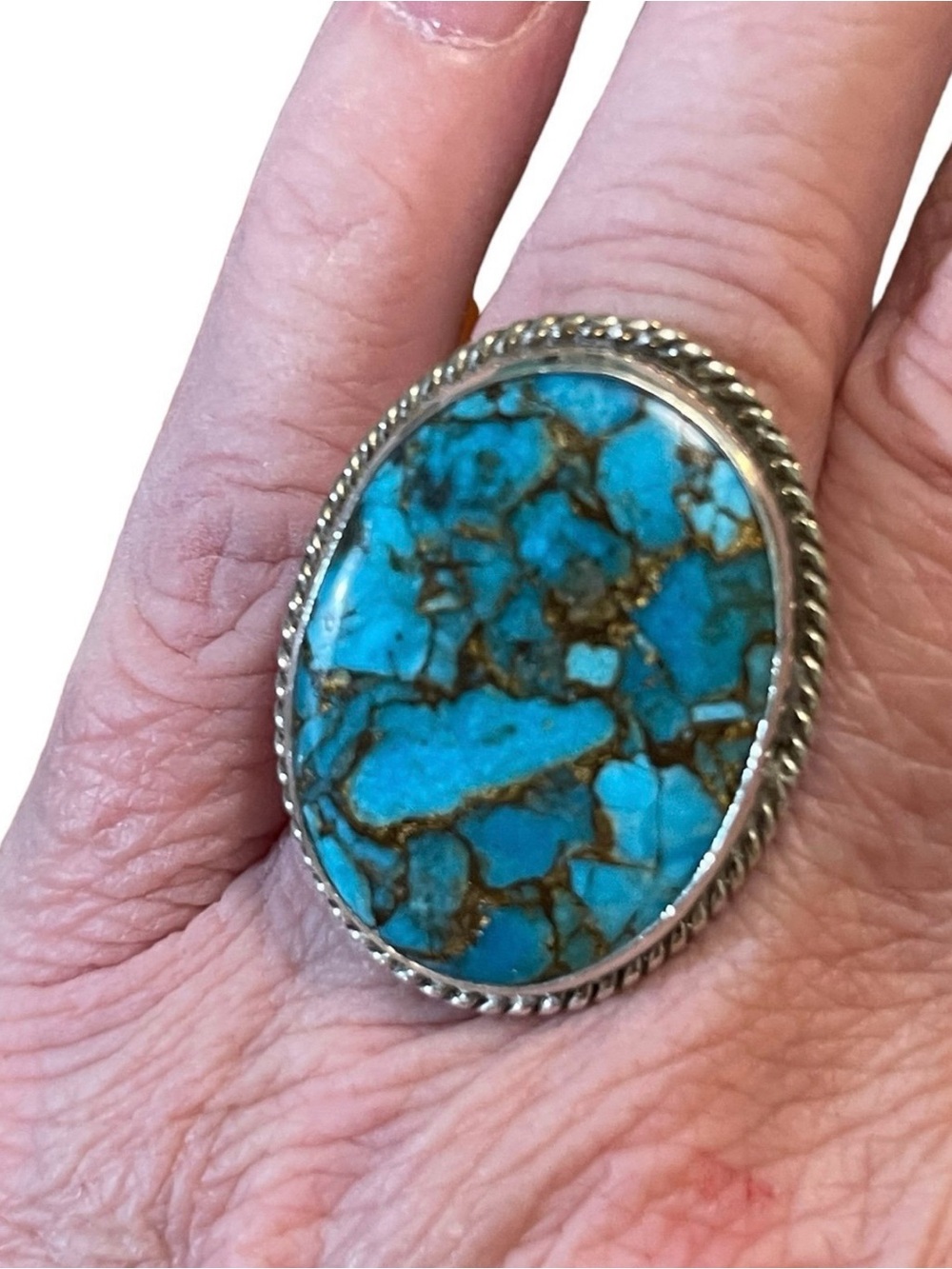 Sterling Silver Turquoise Statement Ring - size 7 1/2